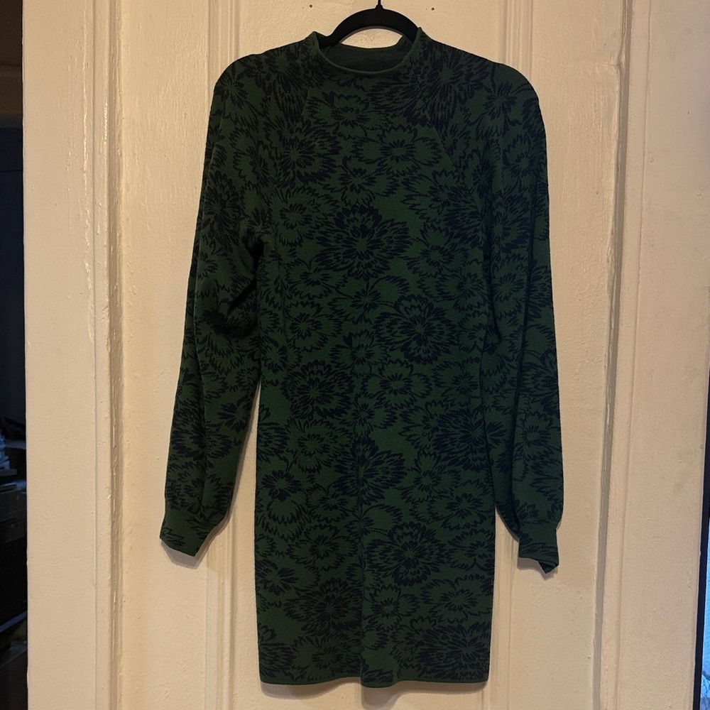 Anthropologie Forest Green Floral Long Sleeve Dress